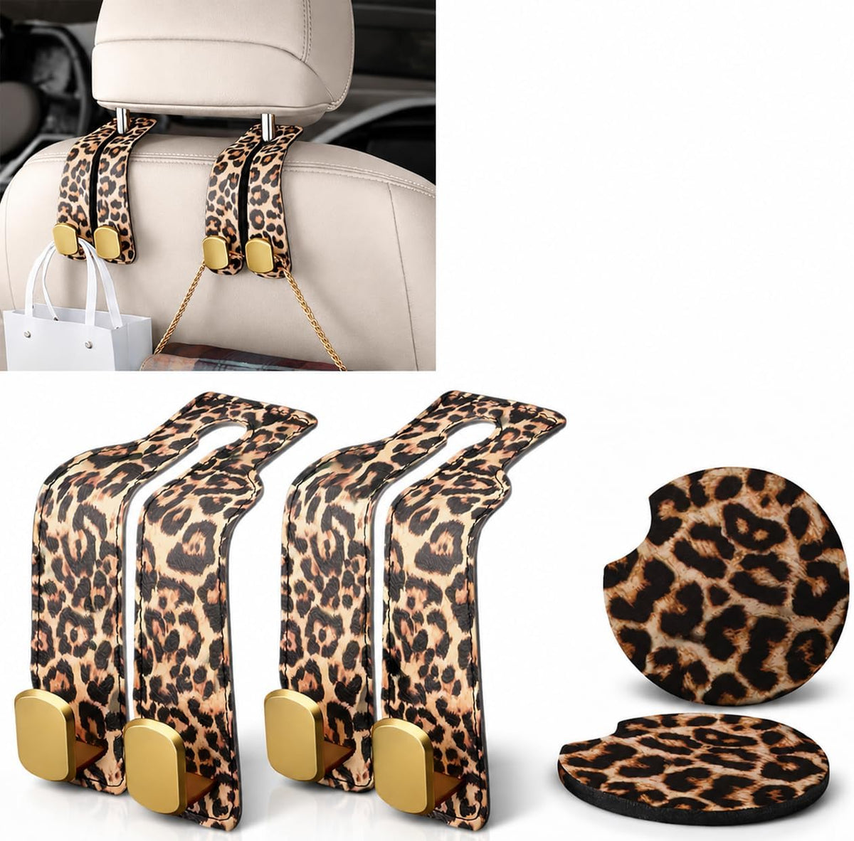 SwiftServ Car Headrest Hooks and Cup Holder Coasters